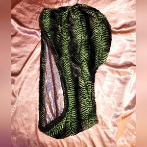 Minky Infinity hood lined with Holographic silver spandex